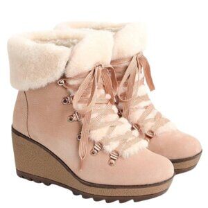 J.Crew Nordic Fur Lined Wedge Bootie In Subtle Pink